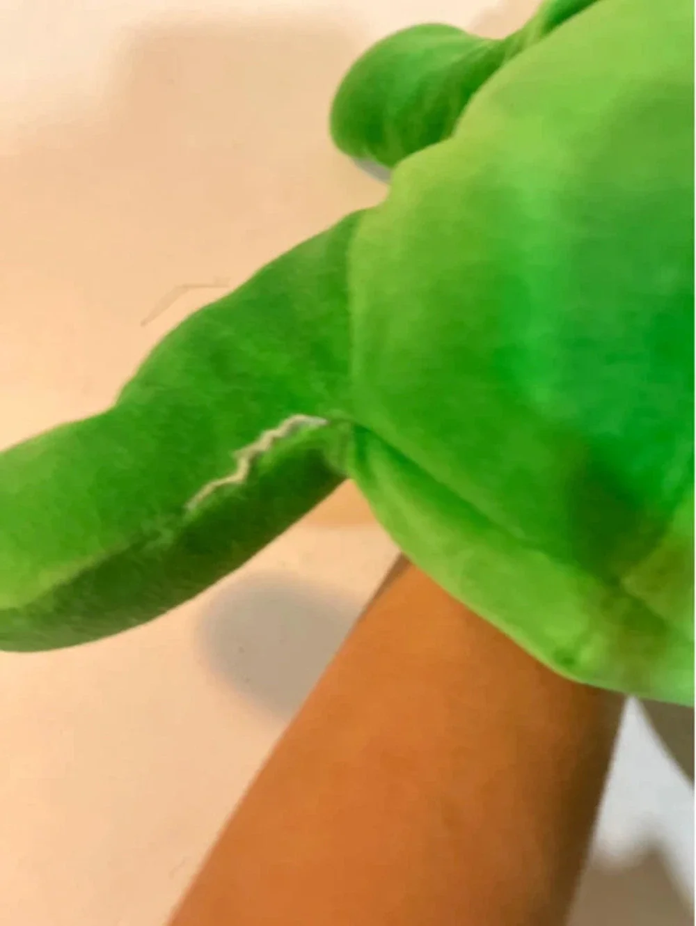 Vintage Croaker Frog Hand Puppet Plush Toy Green Pink Mouth 11” Soft Stuffy